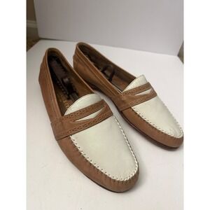 GH Bass & Co Mens Tan Cream Two Tone Leather Penny Loafers Size 10 4245 10M